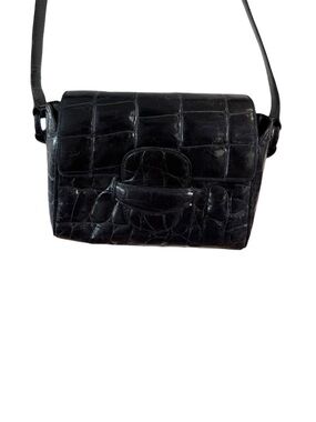 Granello 80s vintage navy leather shoulder crocodile bag excellent condition